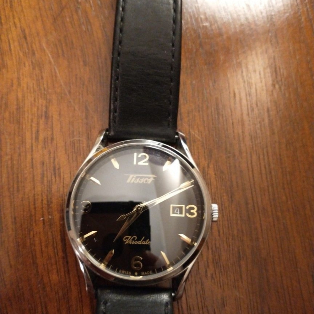 Tissot Visodate Black Dial Leather Strap Watch - Picture 5 of 6